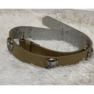 Studded 3D Skull Medallion Belt M/L Beige Tan Leather Goth Emo Grunge